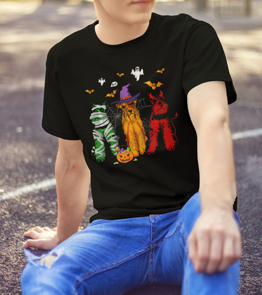 Halloween Schnauzer Trio Mummy Witch Devil T-Shirt