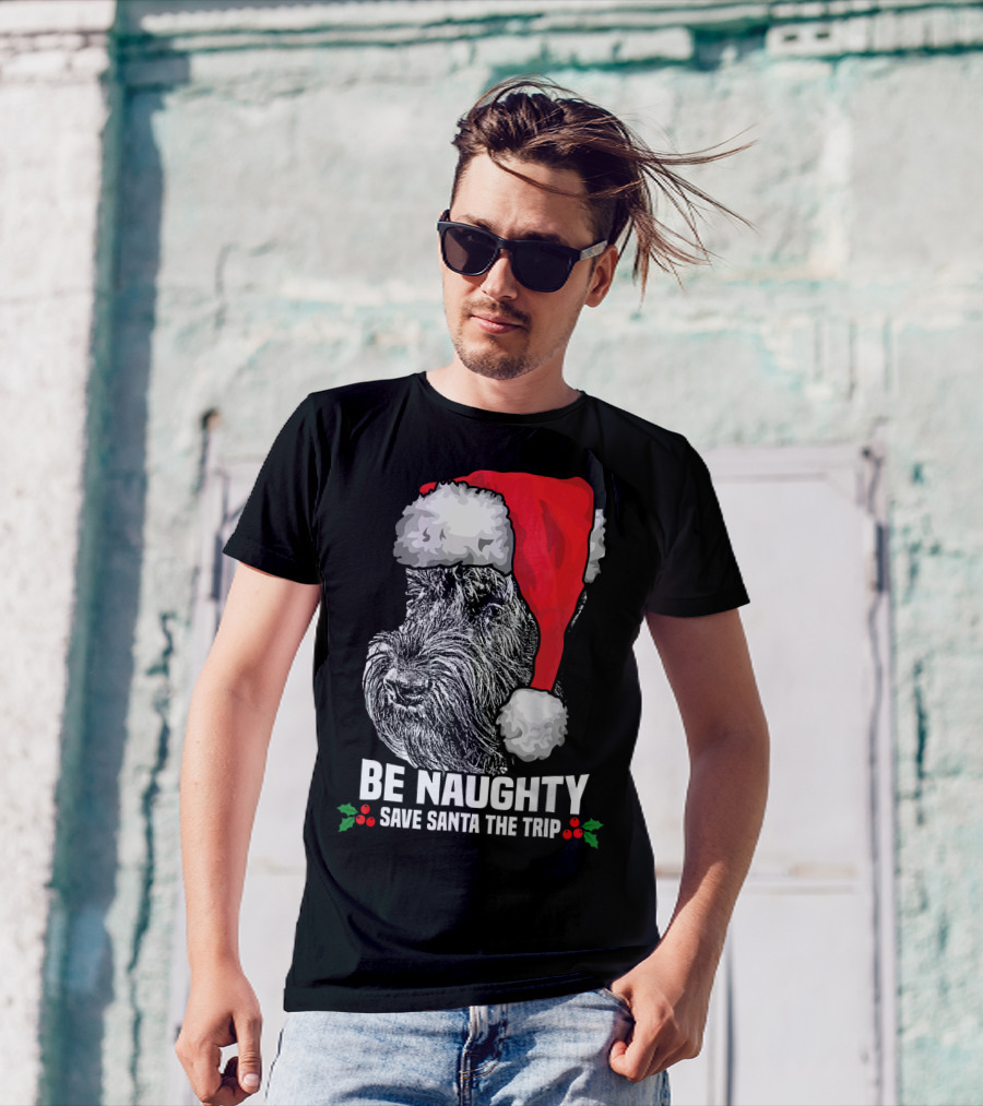 Be Naughty Save Santa The Trip Giant Schnauzer Christmas Hat T-Shirt