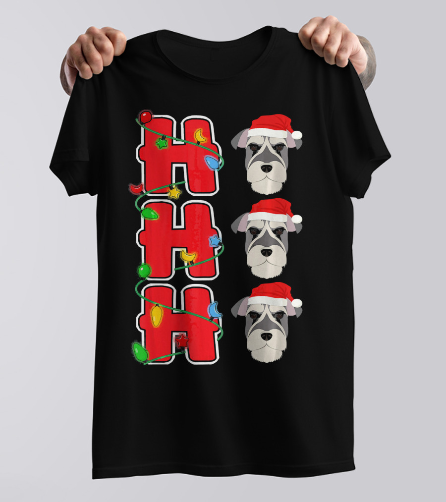 Ho Ho Ho Santa Schnauzer Christmas Lights Trio T-Shirt