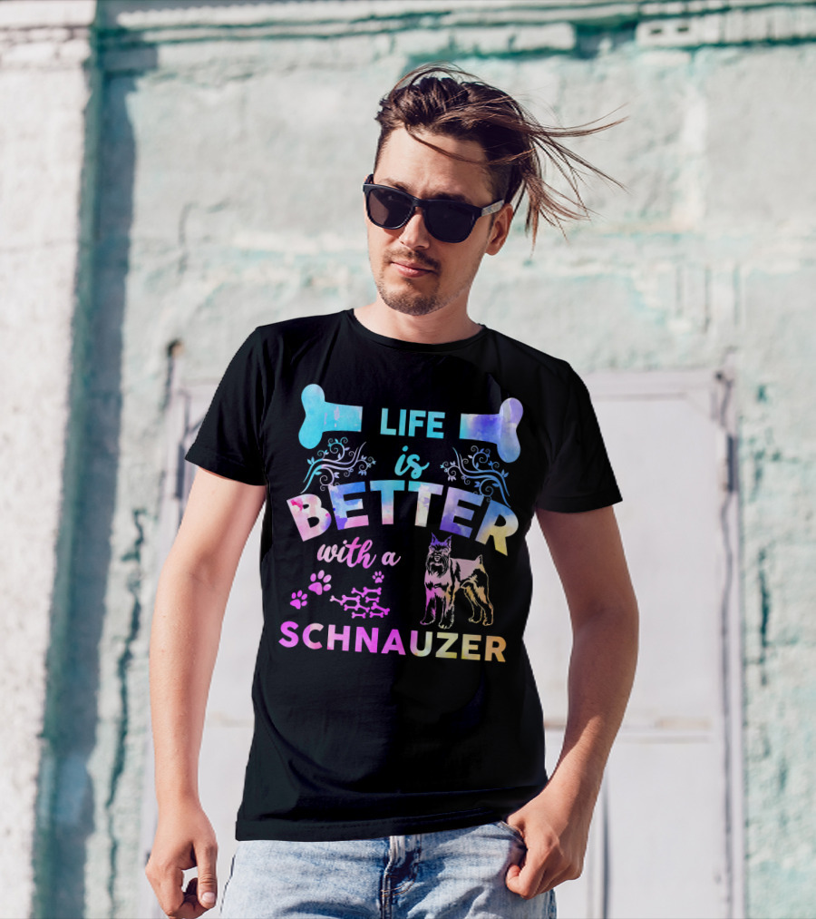 Life Is Better With A Schnauzer Colorful Dog Bones And Paws T-Shirt