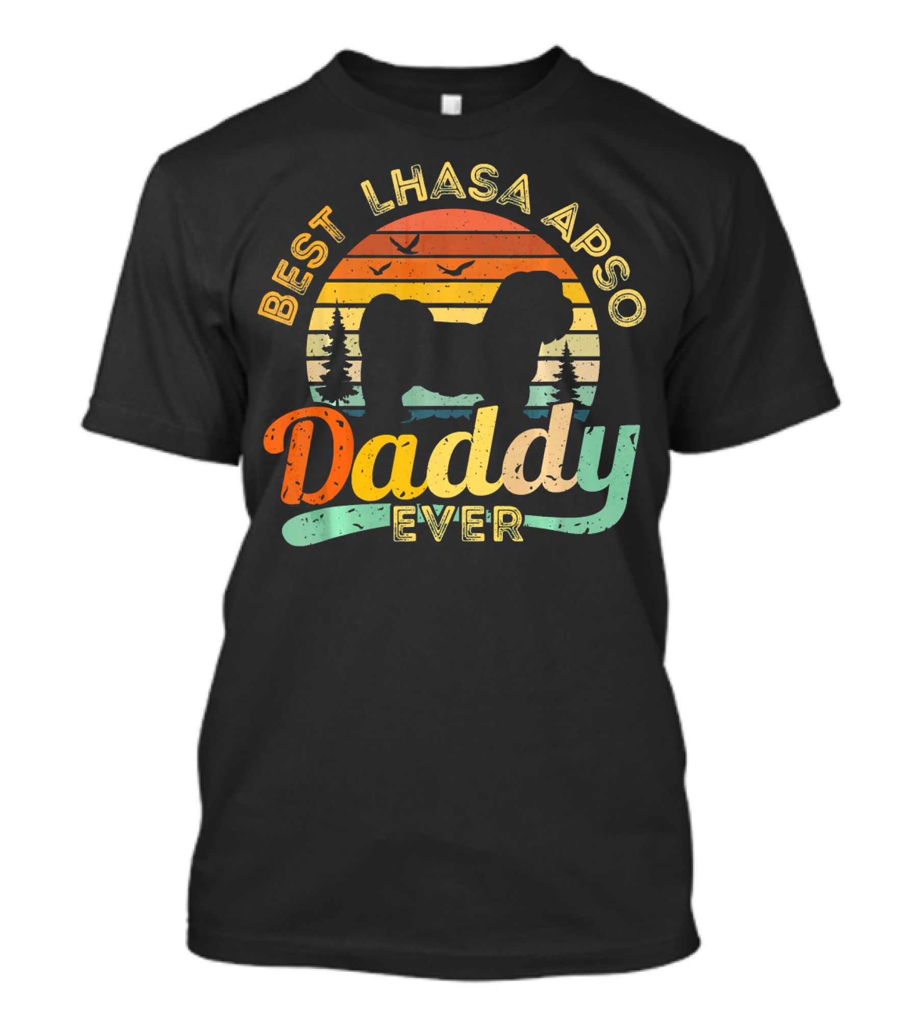 Best Lhasa Apso Daddy Ever Retro Vintage Sunset T-Shirt