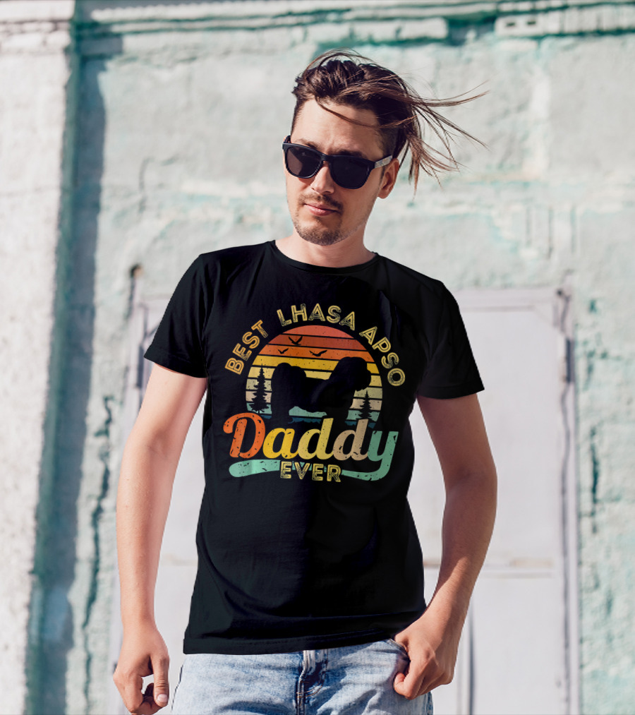 Best Lhasa Apso Daddy Ever Retro Vintage Sunset T-Shirt