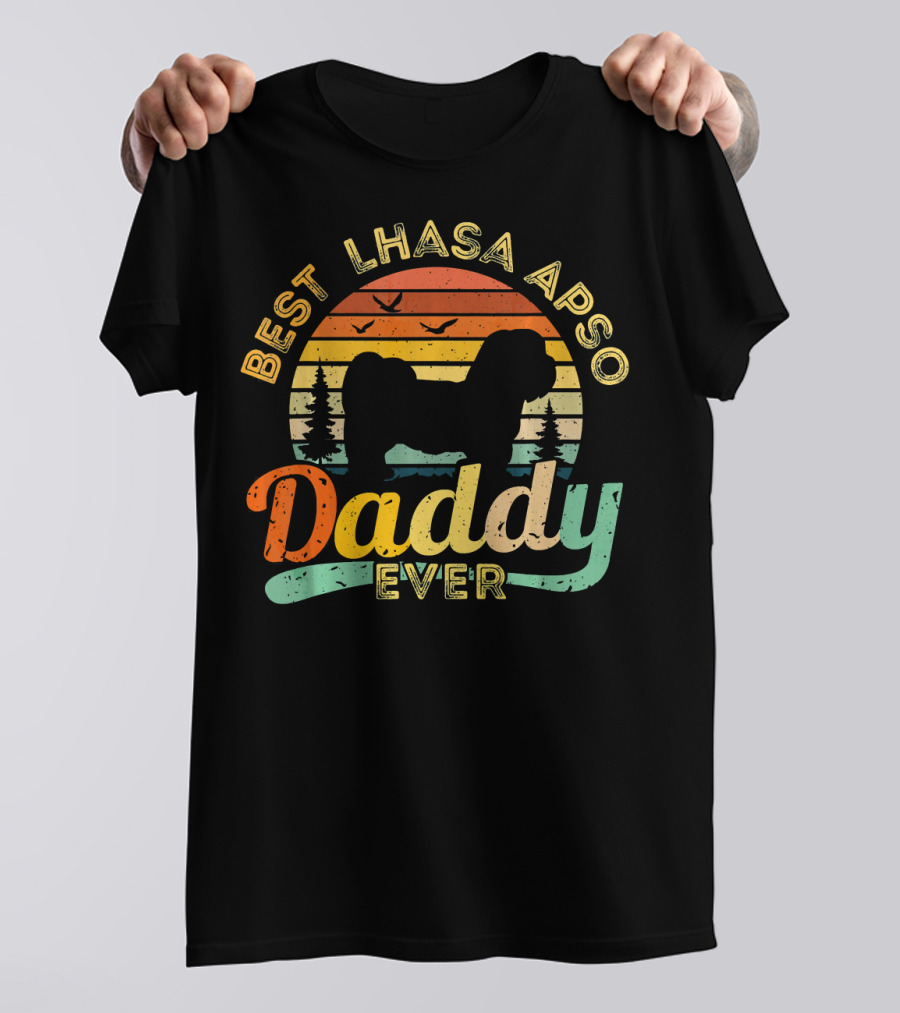 Best Lhasa Apso Daddy Ever Retro Vintage Sunset T-Shirt