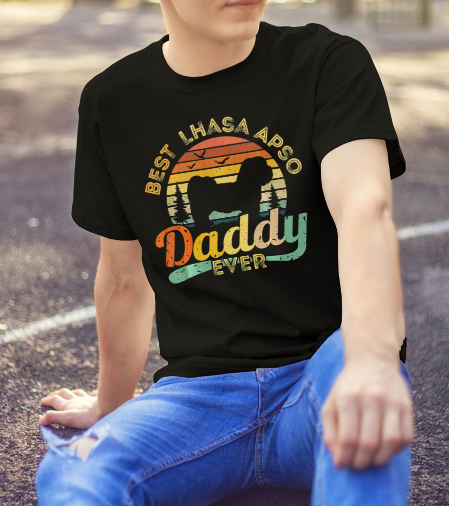 Best Lhasa Apso Daddy Ever Retro Vintage Sunset T-Shirt