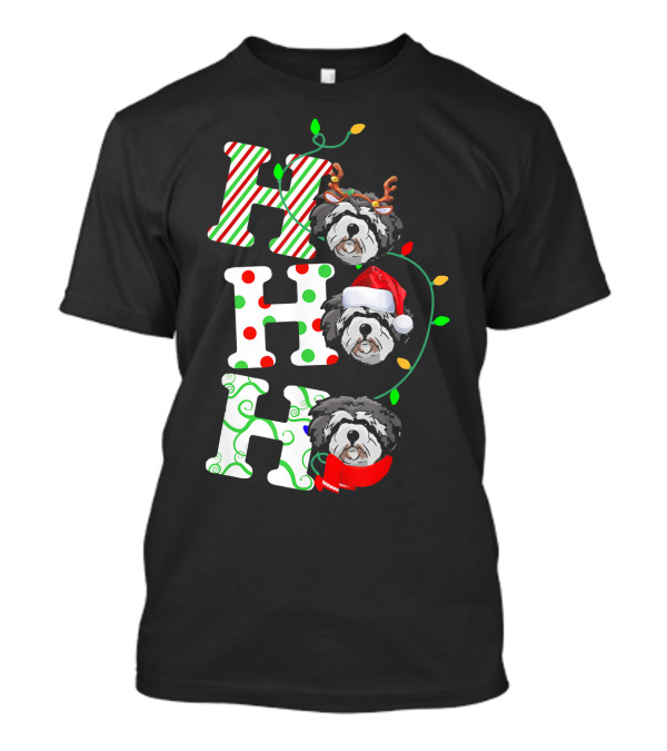 Ho Ho Ho Lhasa Apso With Santa Hat And Antlers T-Shirt