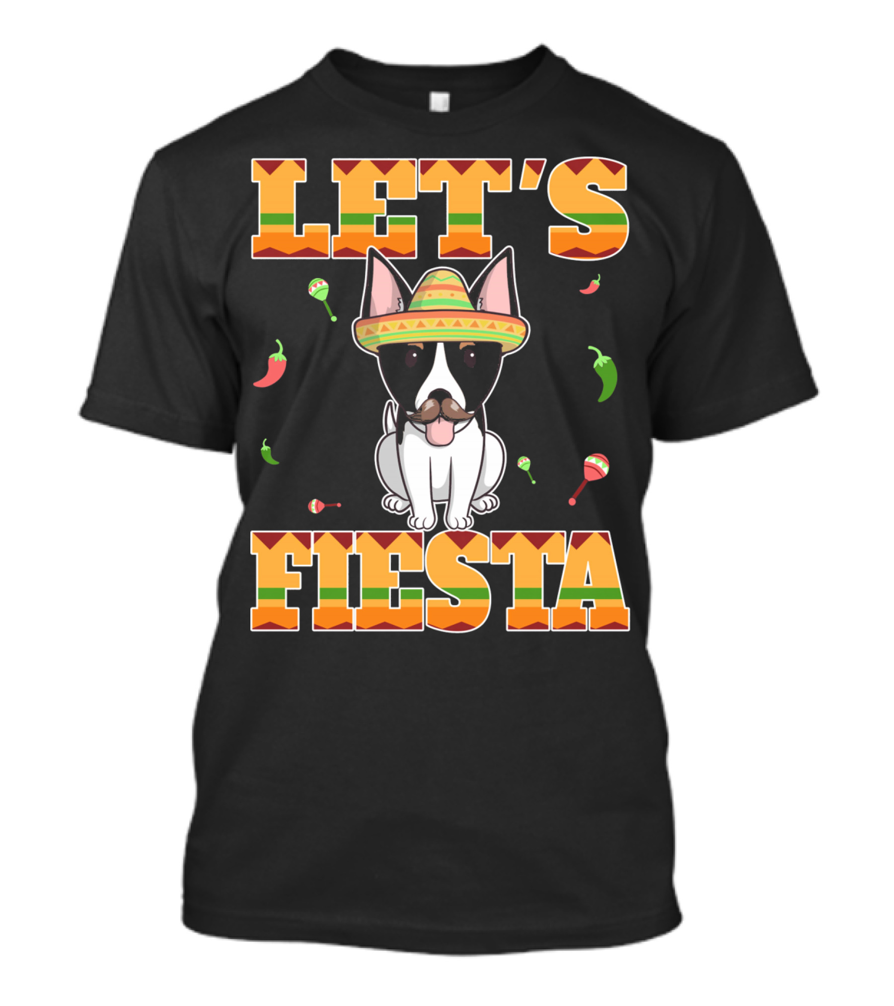 LET'S FIESTA Rat Terrier Dog Cinco De Mayo Sombrero Peppers Maracas T-Shirt