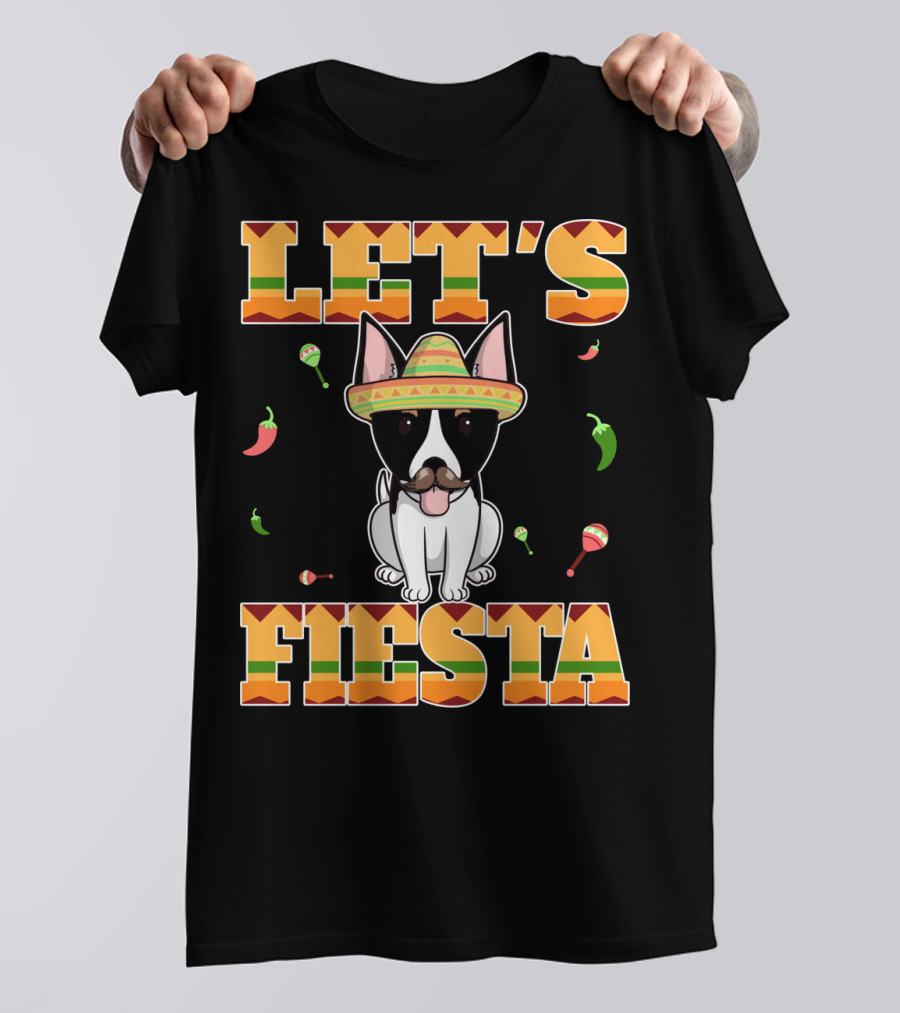 LET'S FIESTA Rat Terrier Dog Cinco De Mayo Sombrero Peppers Maracas T-Shirt