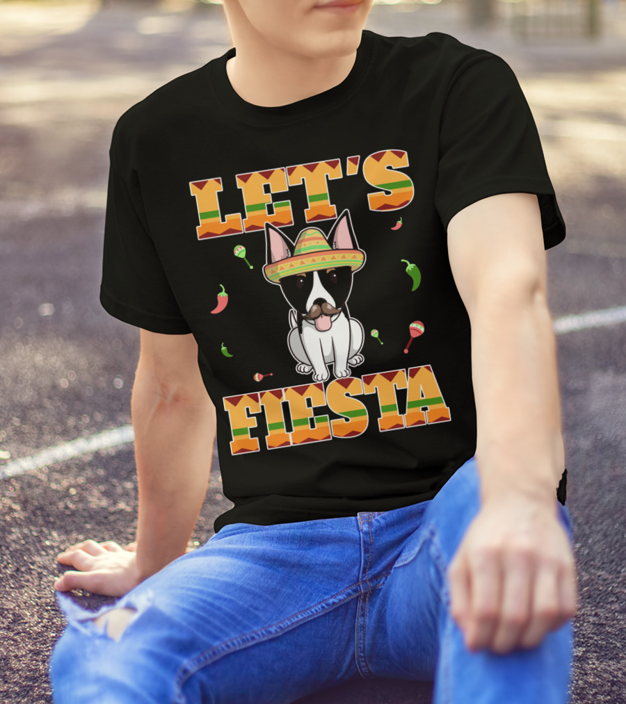 LET'S FIESTA Rat Terrier Dog Cinco De Mayo Sombrero Peppers Maracas T-Shirt