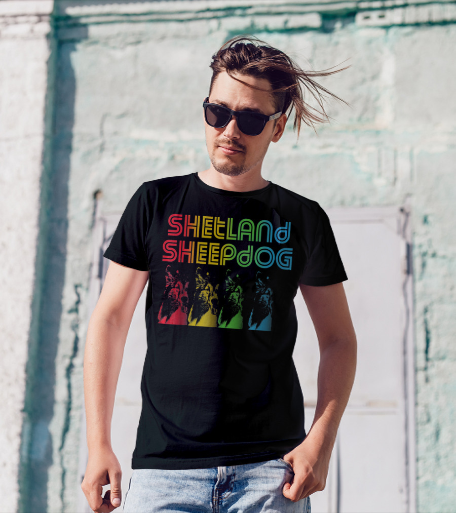Shetland Sheepdog Retro Groovy Colorful Portraits T-Shirt