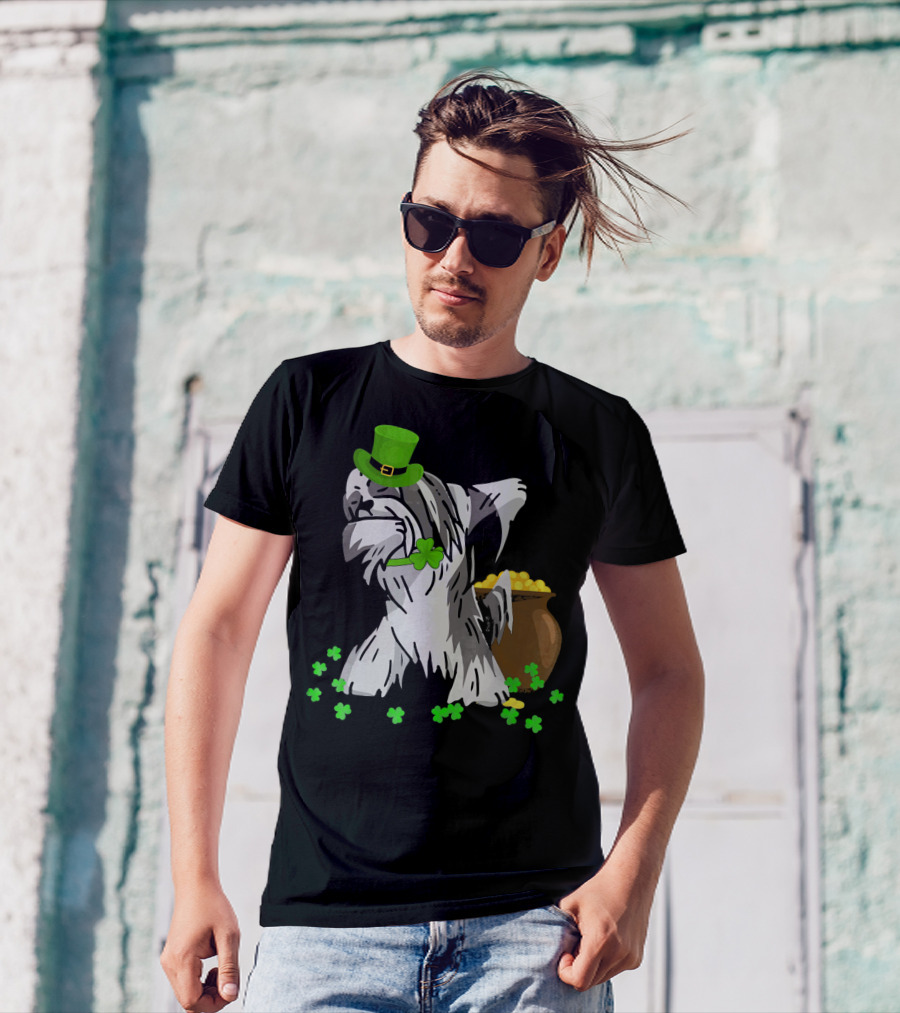 Lhasa Apso Dabbing St Patricks Day Clover Pot Of Gold T-Shirt