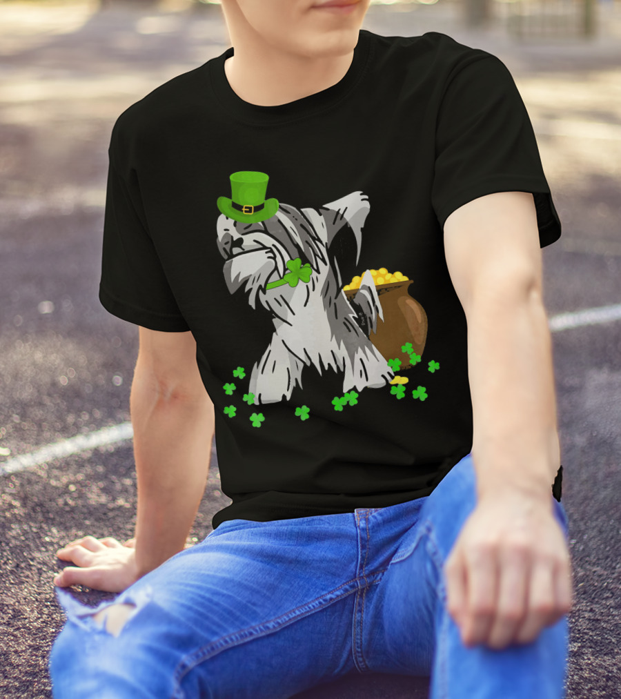 Lhasa Apso Dabbing St Patricks Day Clover Pot Of Gold T-Shirt