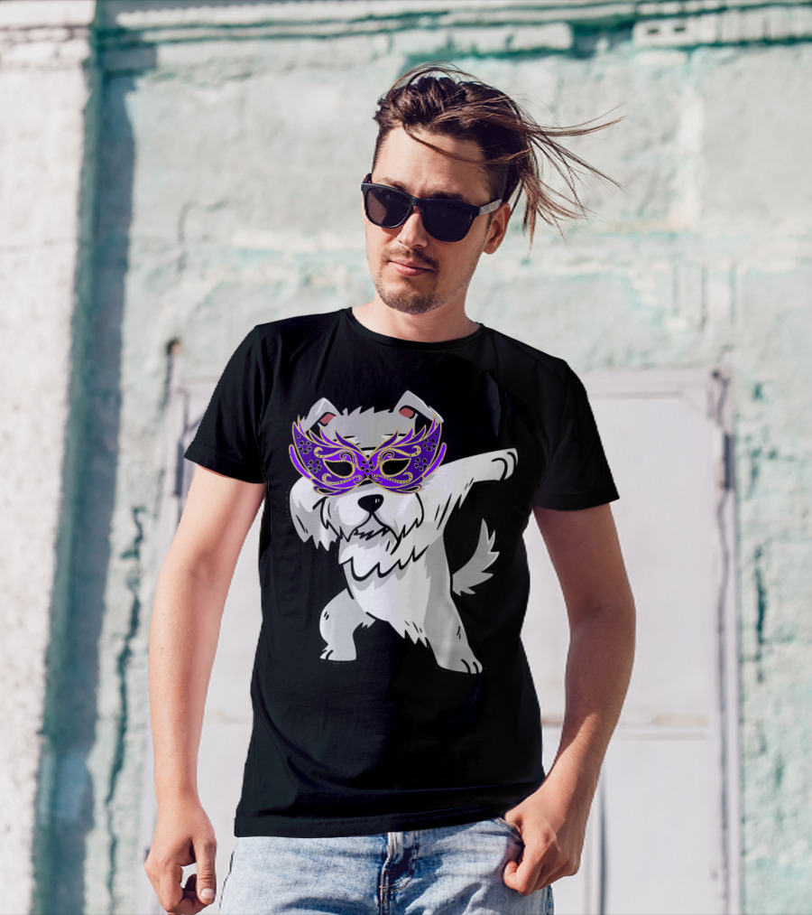 Mardi Gras Masked Dabbing Schnauzer Dog T-Shirt