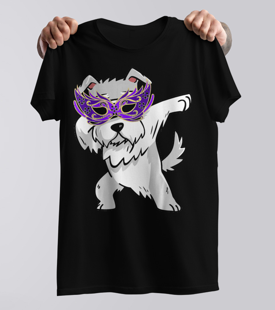 Mardi Gras Masked Dabbing Schnauzer Dog T-Shirt