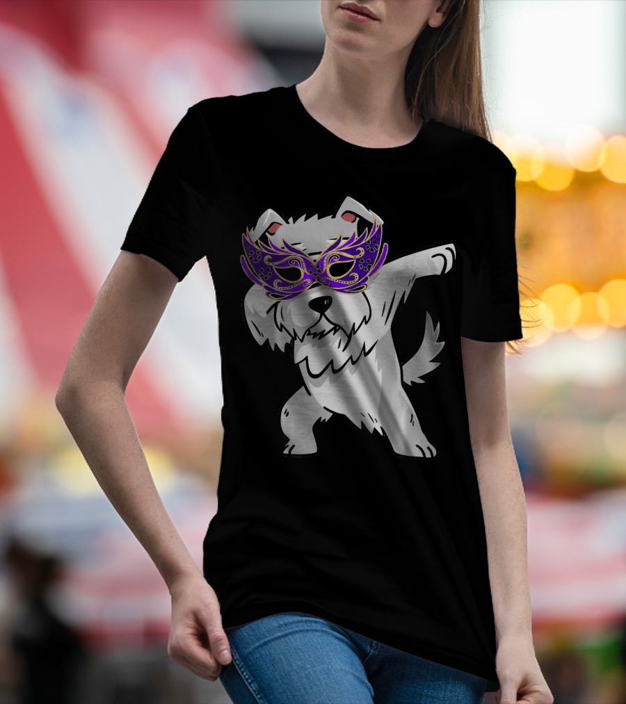 Mardi Gras Masked Dabbing Schnauzer Dog T-Shirt