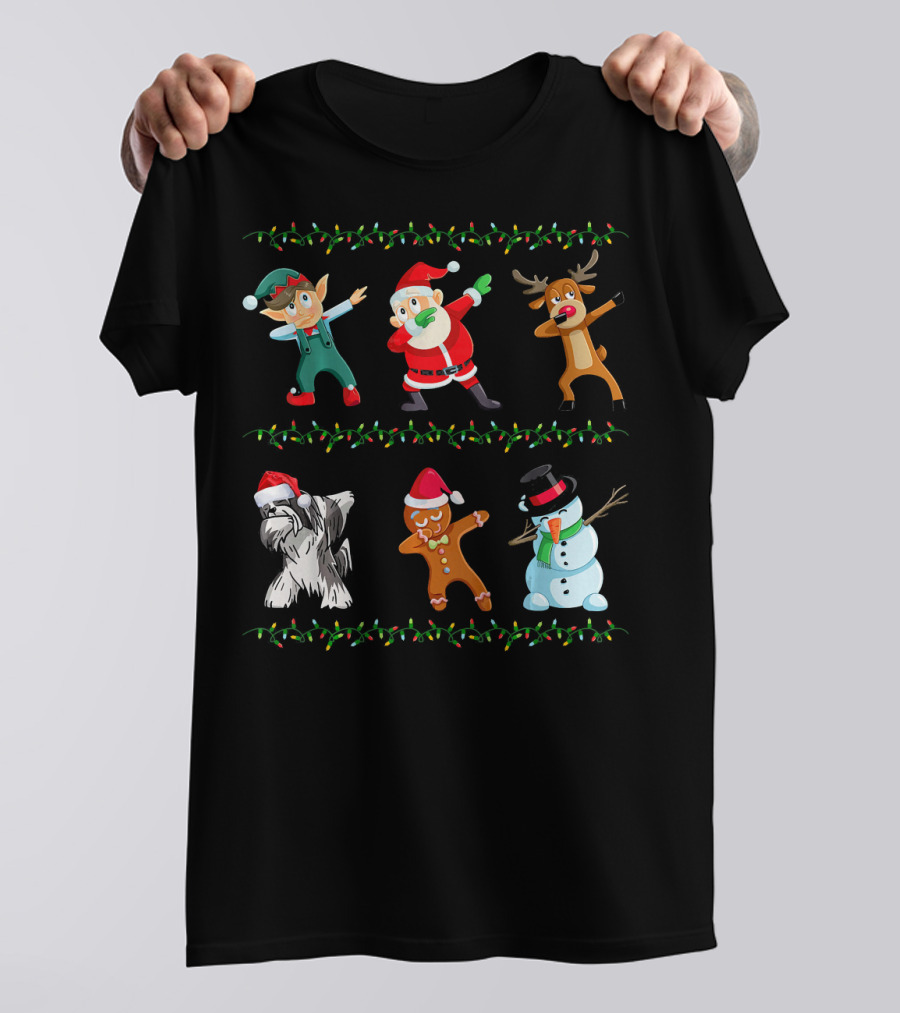 Funny Dabbing Santa Lhasa Apso And Friends Christmas Characters T-Shirt