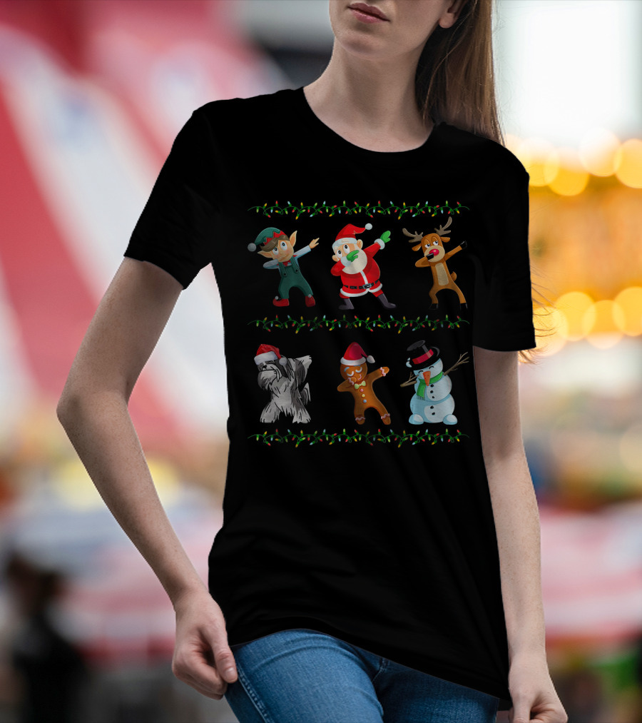 Funny Dabbing Santa Lhasa Apso And Friends Christmas Characters T-Shirt