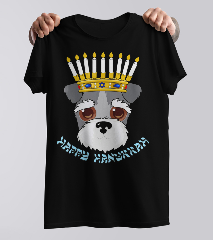 Happy Hanukkah Funny Schnauzer Menorah Candles T-Shirt