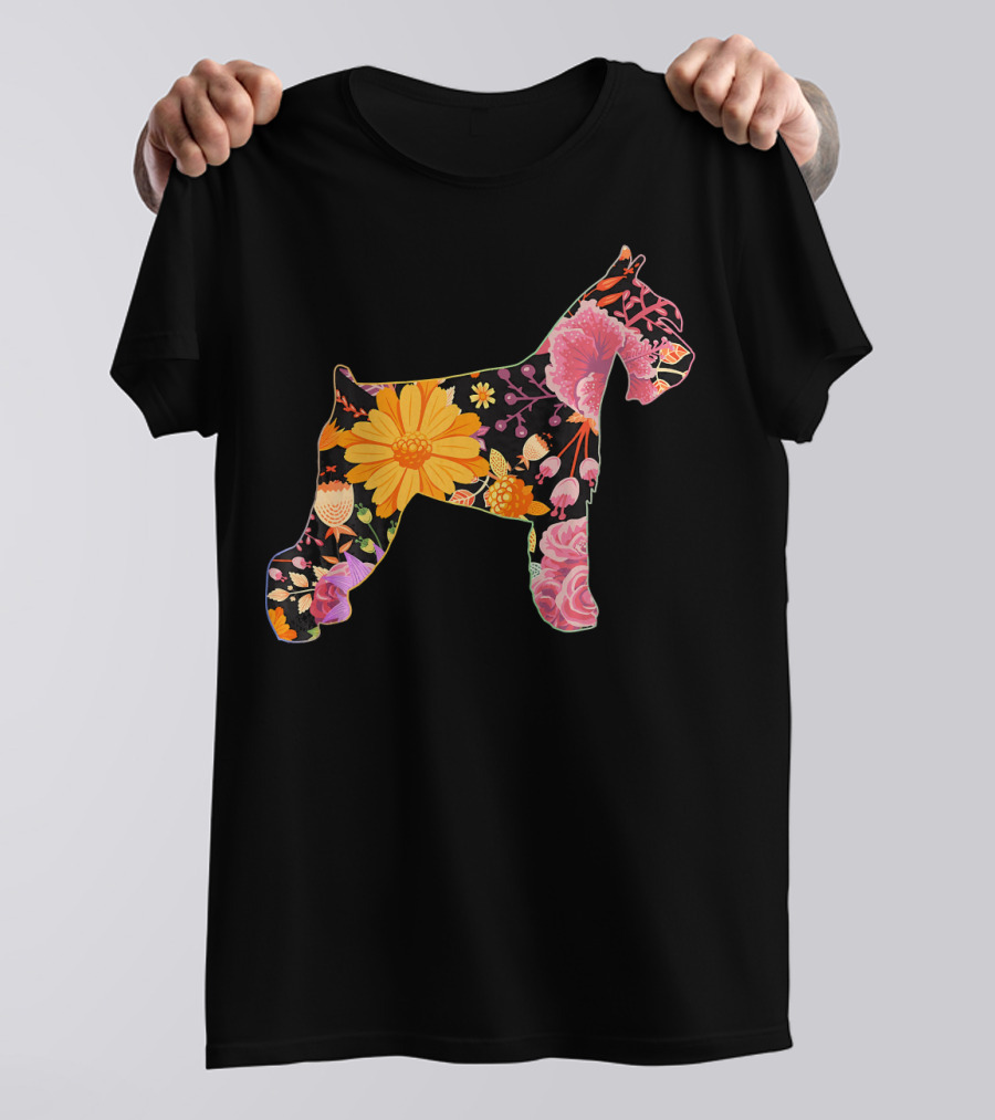 Floral Flower Vintage Retro Mini Schnauzer T-Shirt