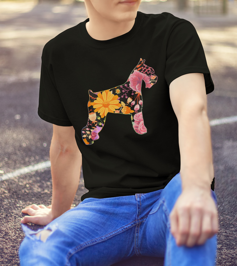 Floral Flower Vintage Retro Mini Schnauzer T-Shirt