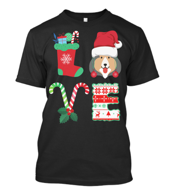 Love My Pekingese Christmas Dog With Festive Holiday Stocking And Candy Cane T-Shirt