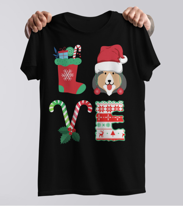 Love My Pekingese Christmas Dog With Festive Holiday Stocking And Candy Cane T-Shirt
