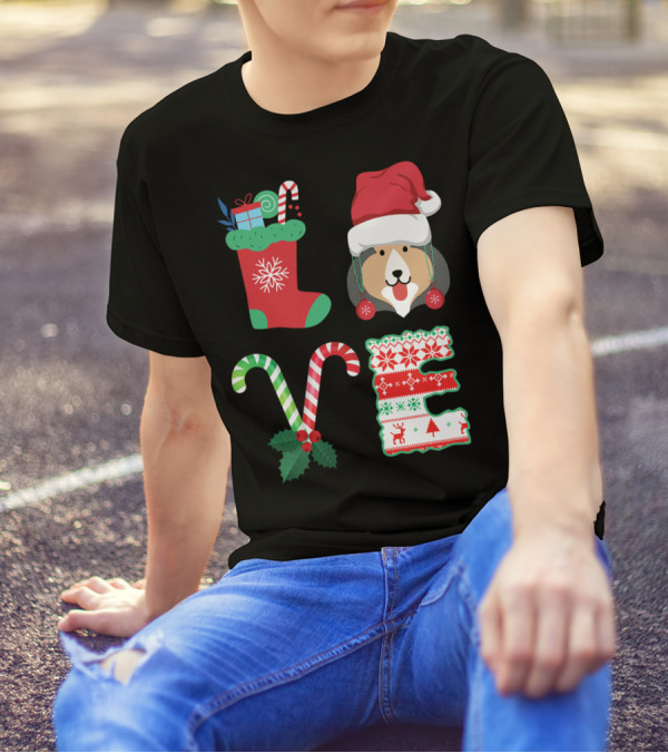 Love My Pekingese Christmas Dog With Festive Holiday Stocking And Candy Cane T-Shirt