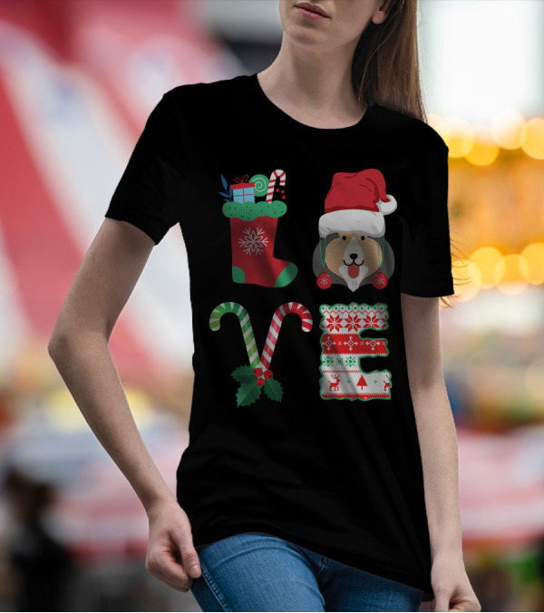 Love My Pekingese Christmas Dog With Festive Holiday Stocking And Candy Cane T-Shirt