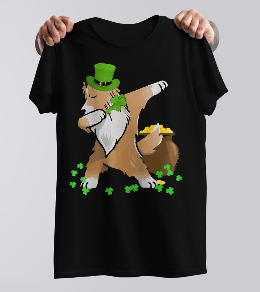 Sheltie Dabbing Shamrock Dog St. Patrick's Day T-Shirt