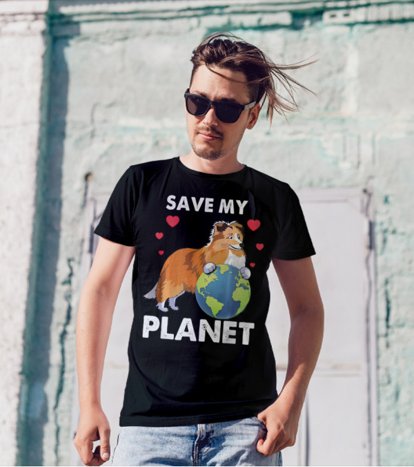 Save My Planet Sheltie Dog Love Hearts Earth T-Shirt
