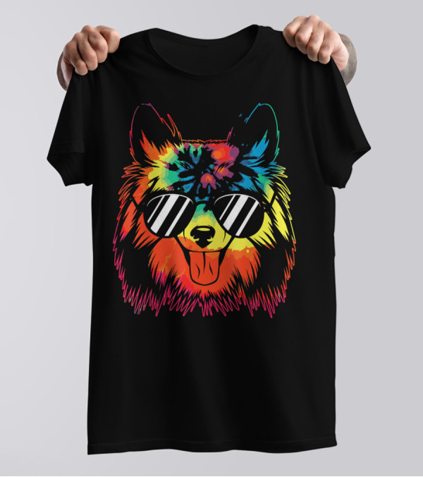 Sheltie Dog Tie Dye Sunglasses Psychedelic Rainbow T-Shirt