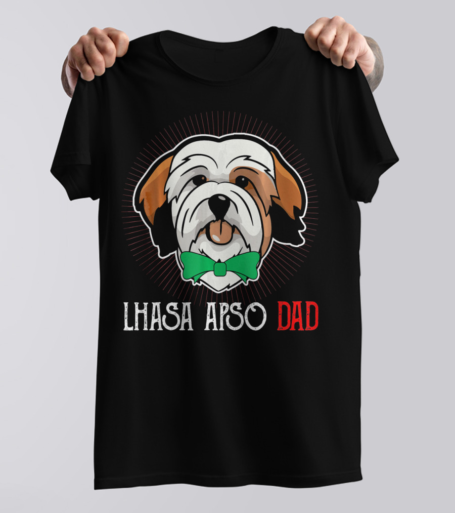 LHASA APSO Dad Fathers Day Dog Bowtie T-Shirt