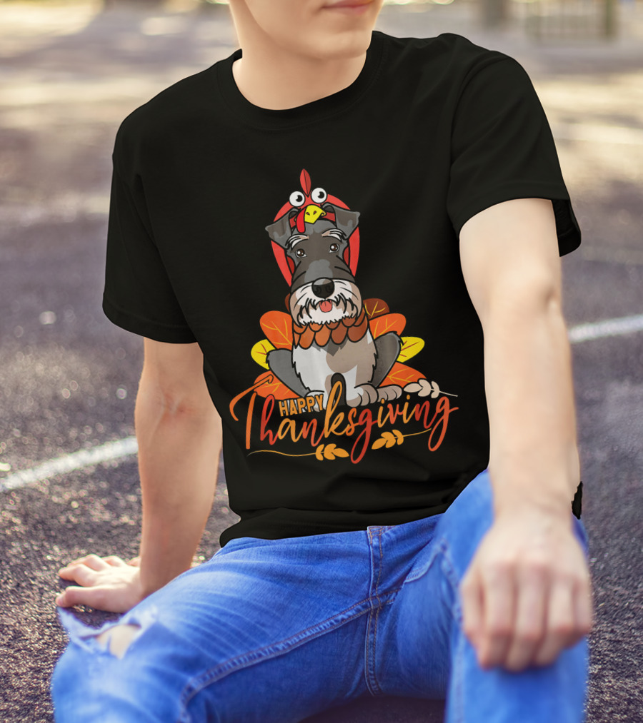 Happy Thanksgiving Funny Dog Costume Miniature Schnauzer T-Shirt