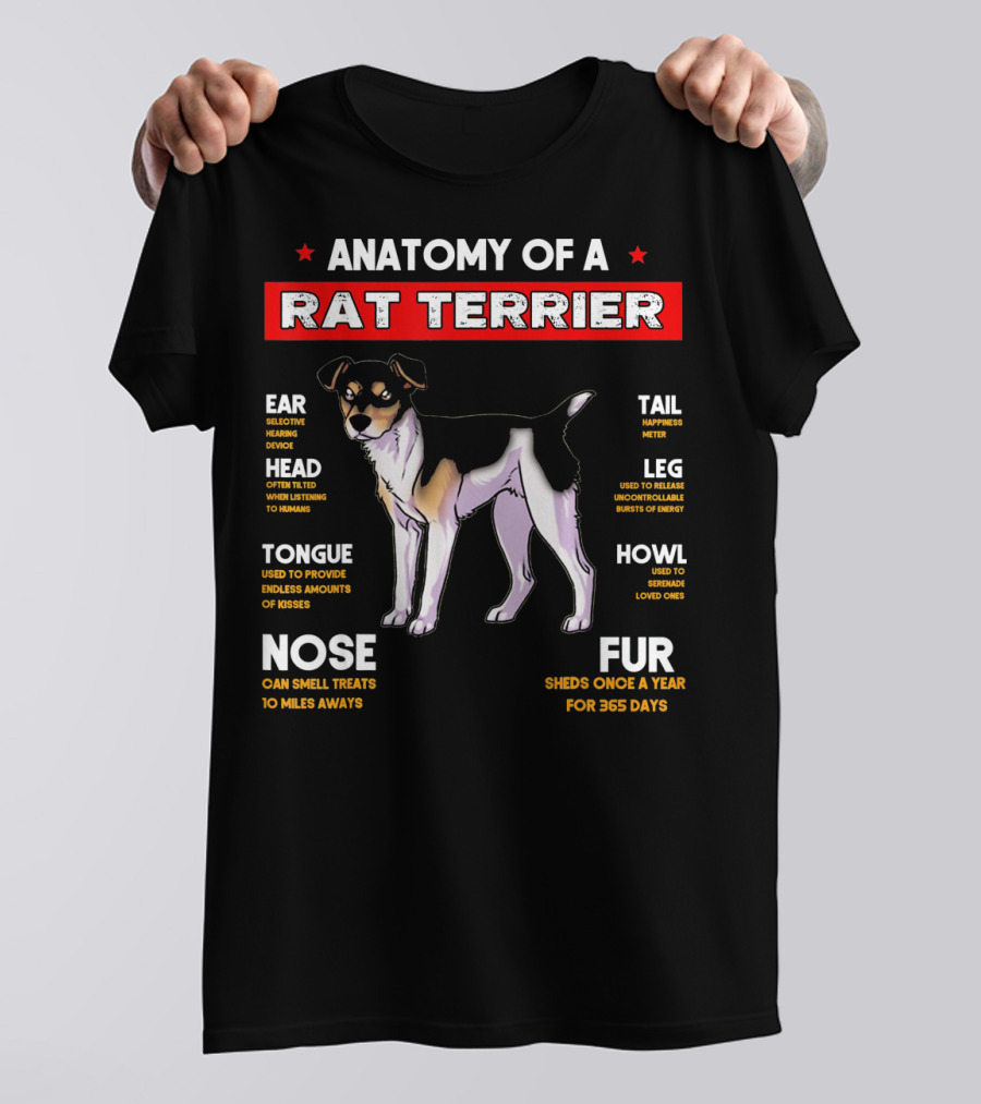 Anatomy Of A Rat Terrier Selective Hearing Happiness Meter Treats 10 Miles Away Sheds 365 Days T-Shirt