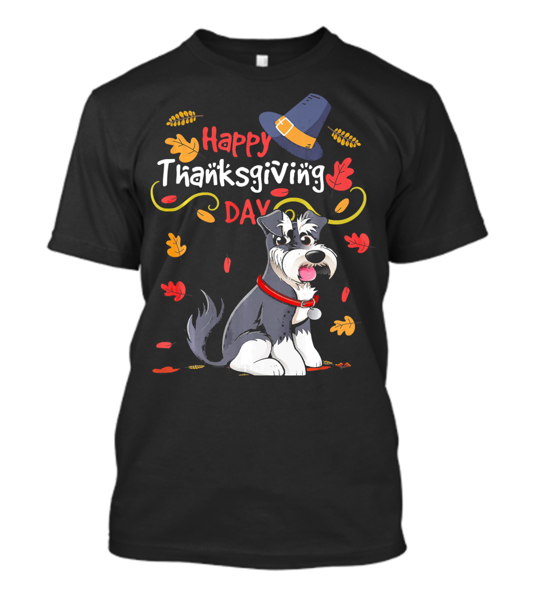Happy Thanksgiving Day Cute Dog With Leaves And Hat T-Shirt