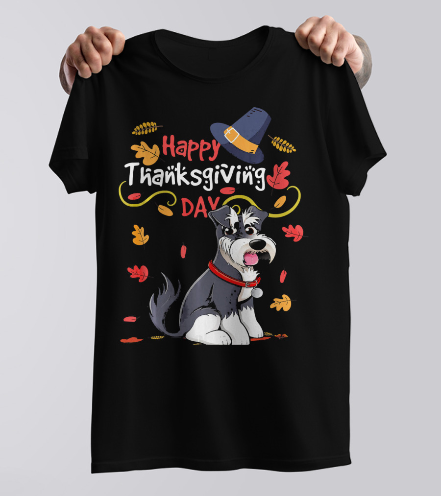 Happy Thanksgiving Day Cute Dog With Leaves And Hat T-Shirt
