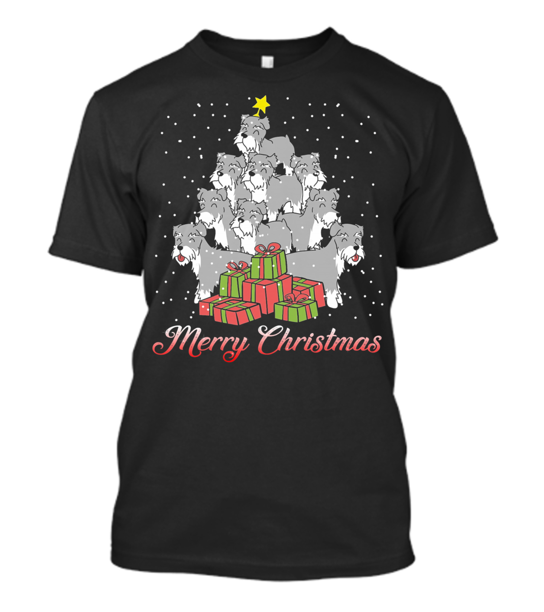 Merry Christmas Dog Schnauzer Tree With Gifts T-Shirt