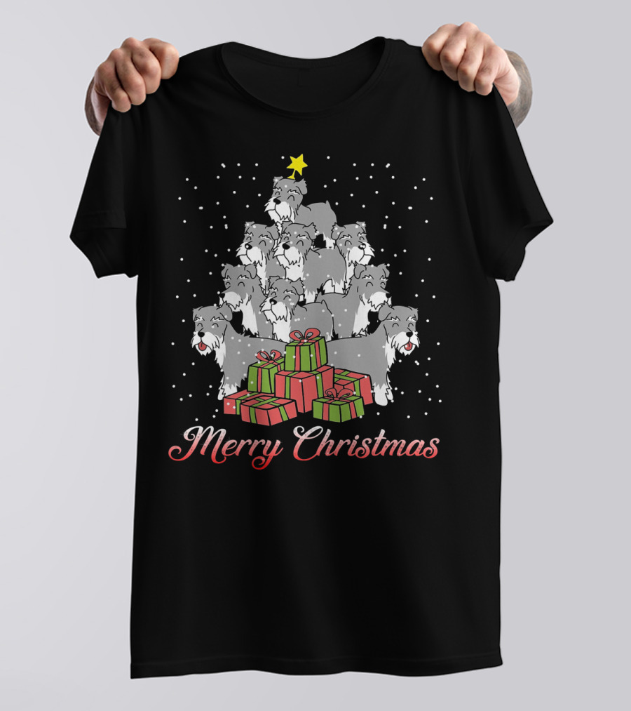 Merry Christmas Dog Schnauzer Tree With Gifts T-Shirt