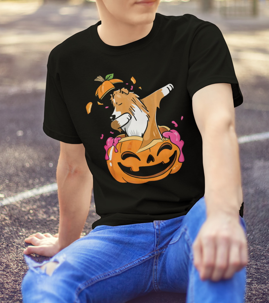 Pumpkin Sheltie Dog Dabbing Halloween T-Shirt