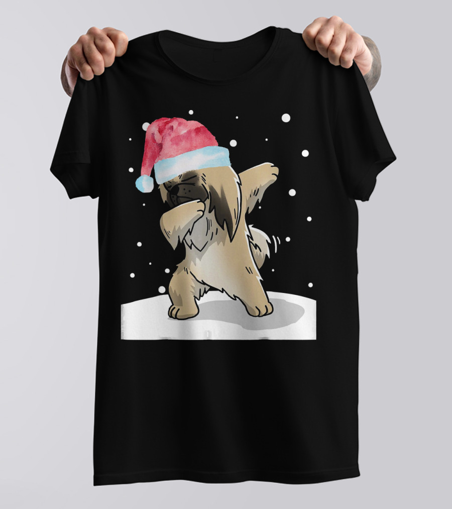 Dabbing Pekingese Dog Funny Dab Christmas Santa Hat T-Shirt