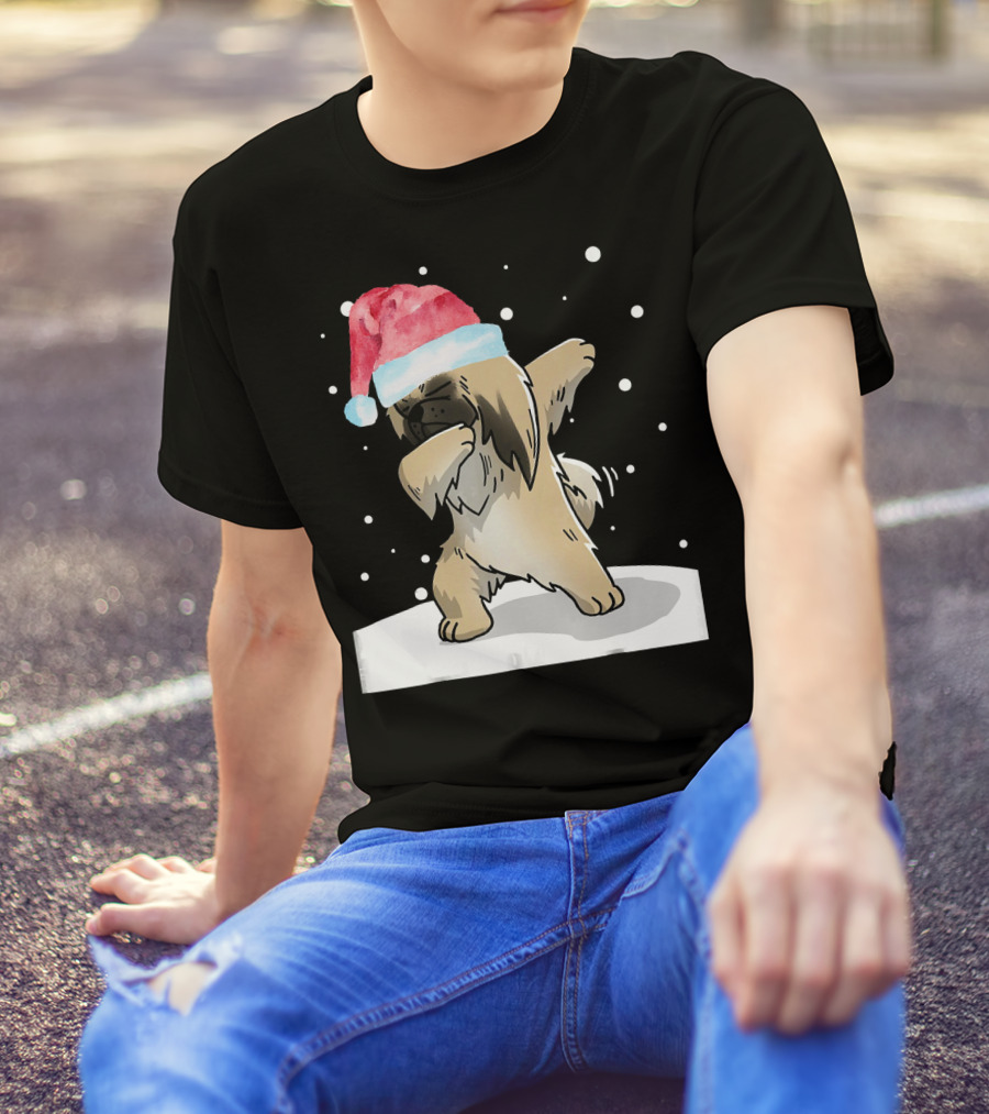 Dabbing Pekingese Dog Funny Dab Christmas Santa Hat T-Shirt