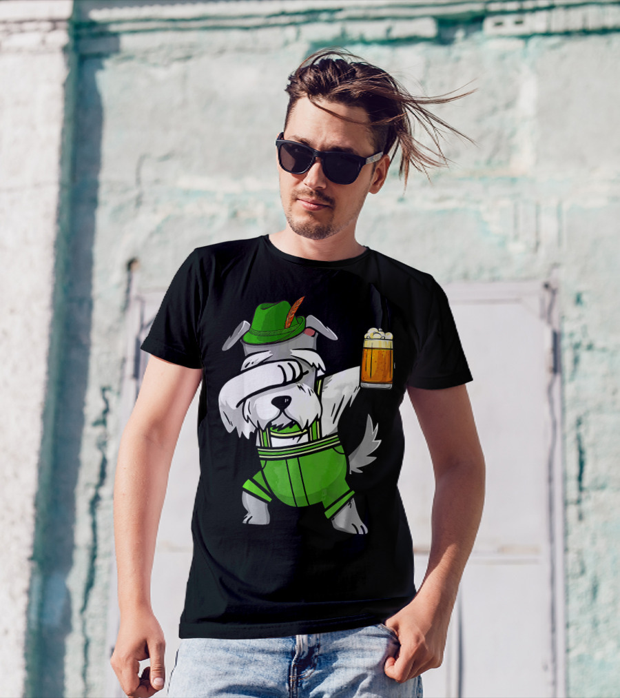 Dabbing Schnauzer In Lederhosen With Oktoberfest Beer T-Shirt