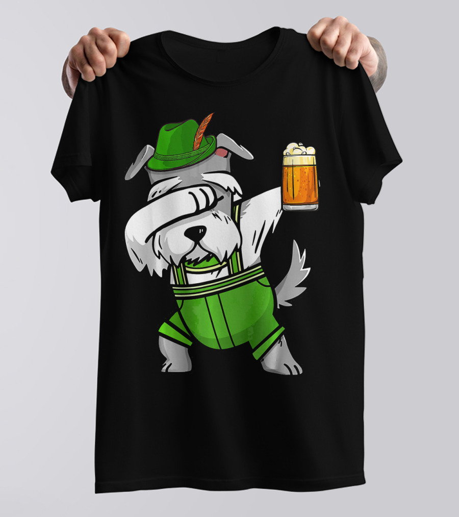 Dabbing Schnauzer In Lederhosen With Oktoberfest Beer T-Shirt
