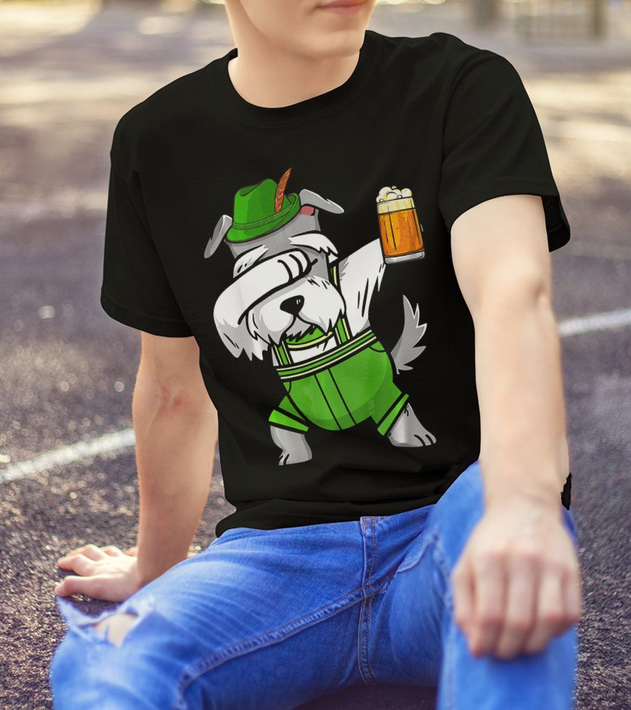 Dabbing Schnauzer In Lederhosen With Oktoberfest Beer T-Shirt