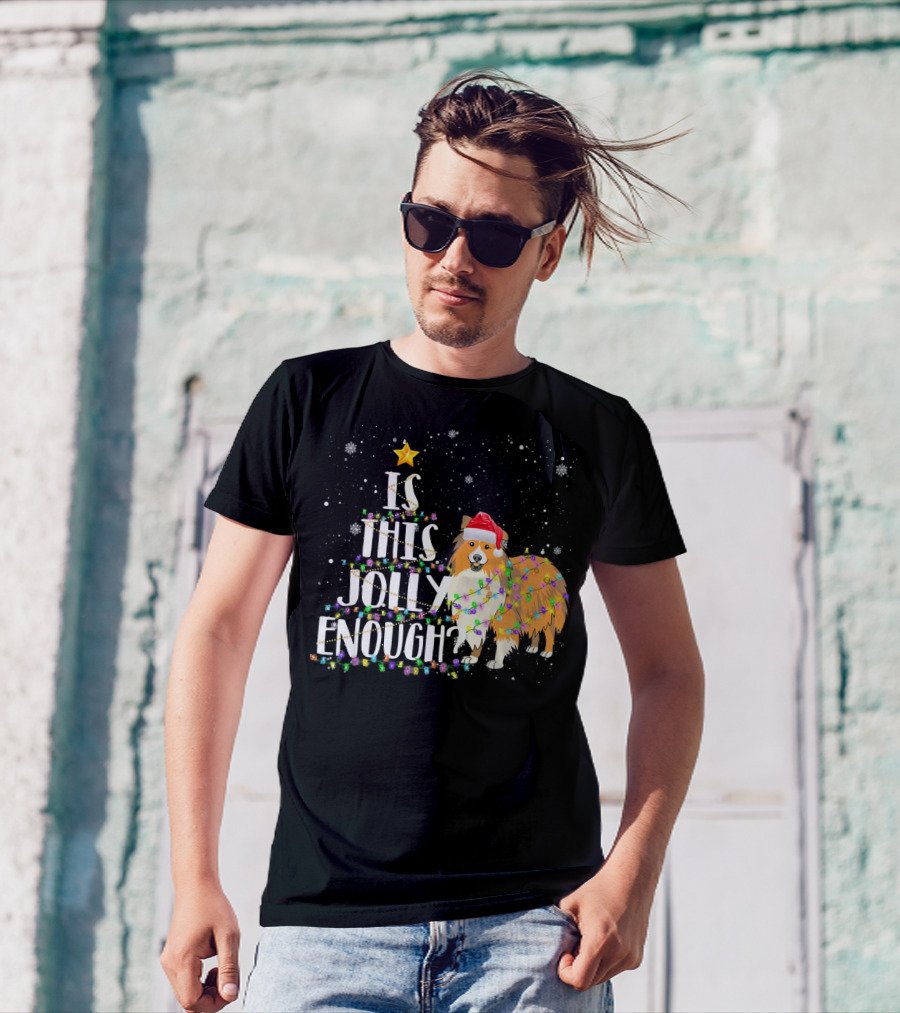 Is This Jolly Enough Sheltie Santa Christmas Tree Lights T-Shirt