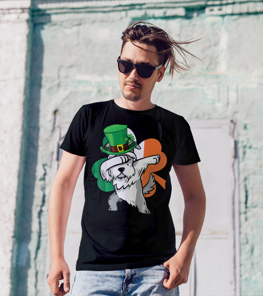 Dabbing Schnauzer Shamrock St Patricks Irish Flag Hat T-Shirt