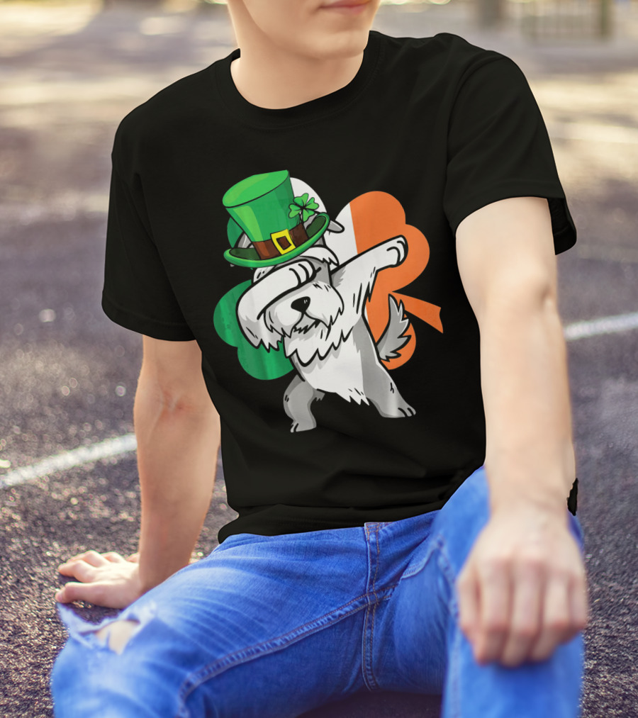 Dabbing Schnauzer Shamrock St Patricks Irish Flag Hat T-Shirt