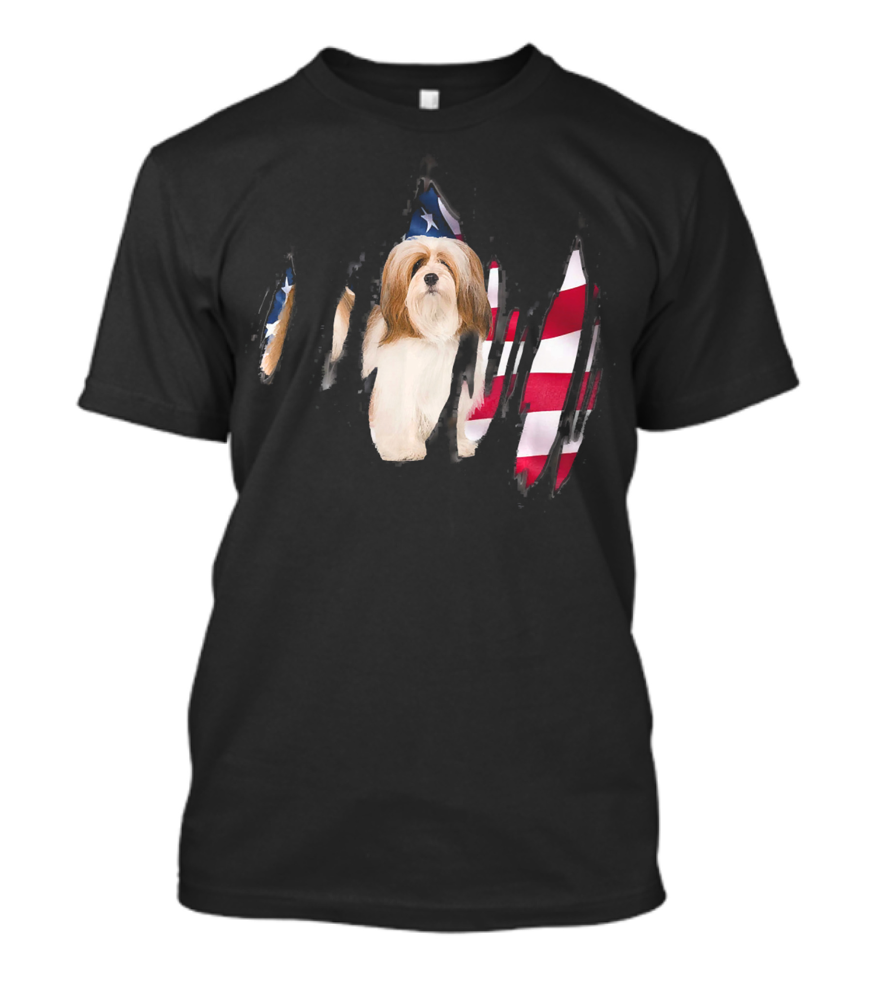 Lhasa Apso With Patriotic USA Flag Elements T-Shirt