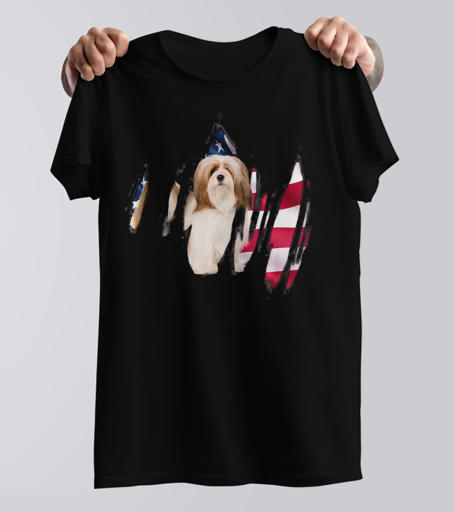 Lhasa Apso With Patriotic USA Flag Elements T-Shirt