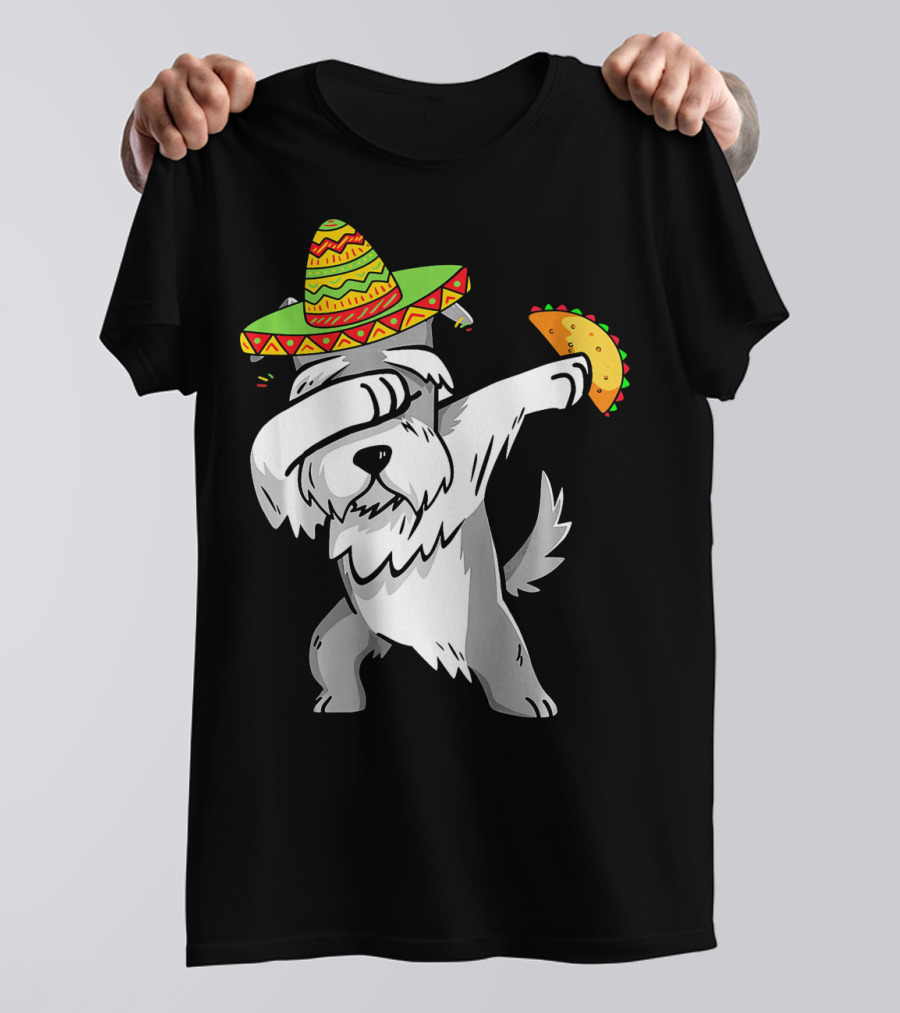 Funny Schnauzer Dabbing Taco Cinco De Mayo Sombrero T-Shirt