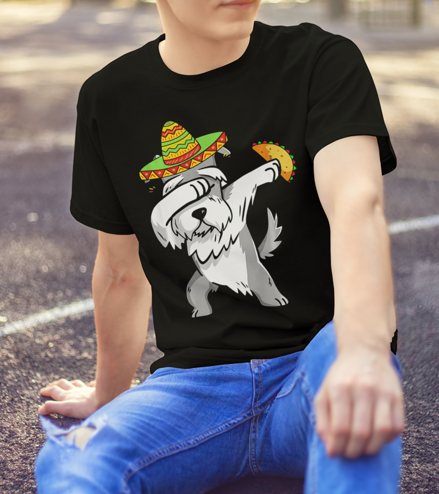 Funny Schnauzer Dabbing Taco Cinco De Mayo Sombrero T-Shirt